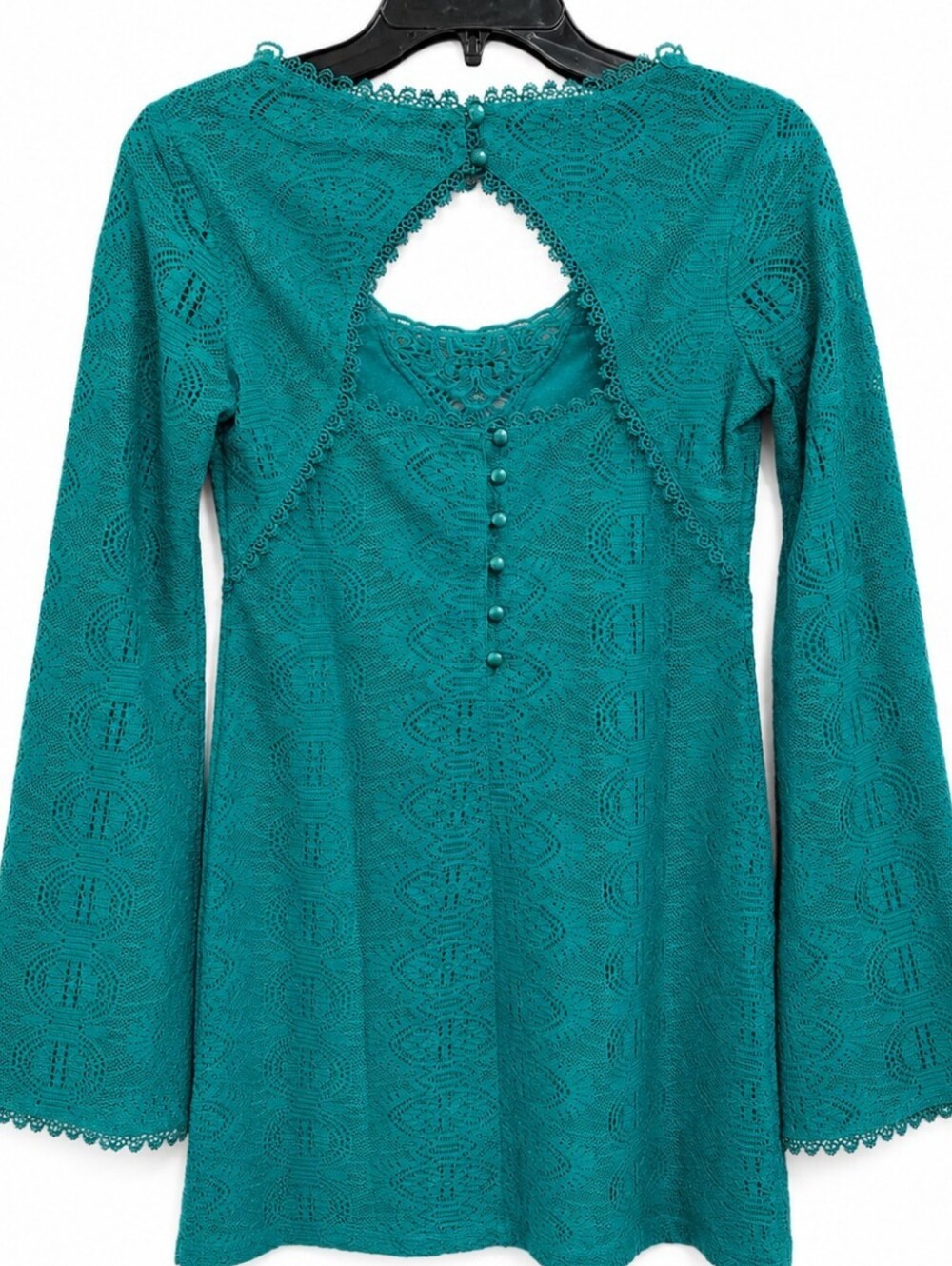 Olsenboye Women's Size Small Teal Lace Long Sleeve Midi Dress